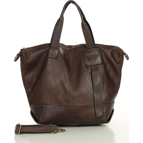 MARCO MAZZINI Tmavohnedá dámska priestranná kožená shopper kabelka 64589710