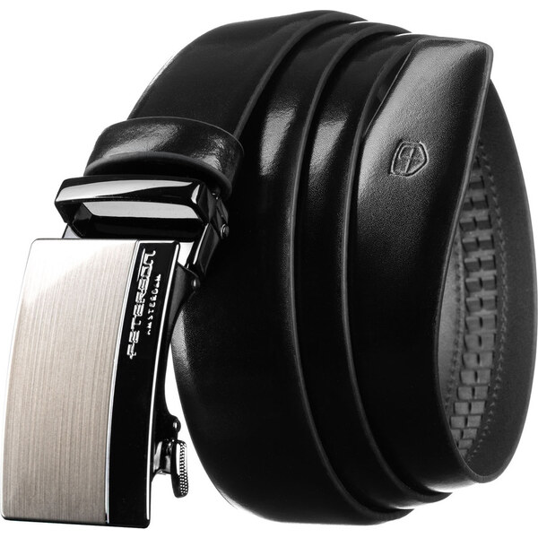 Peterson Pánsky čierny kožený opasok s automatickou striebornou 64601525