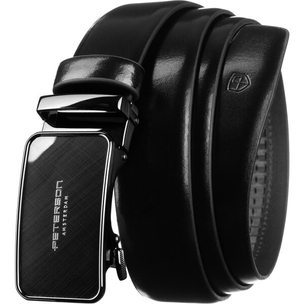 Elegantný čierny pánsky kožený opasok s automatickou prackou - 64601654