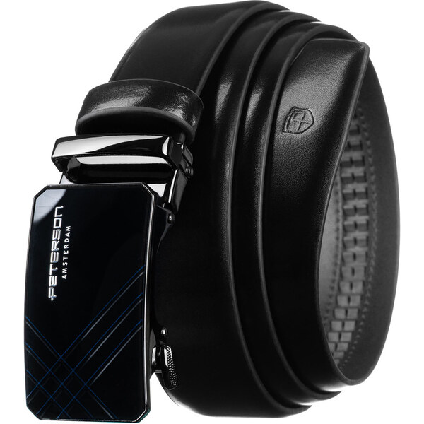 Čierny pánsky opasok z prírodnej kože s automatickou prackou - 64601653