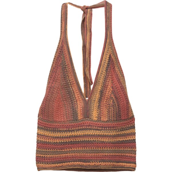 Pull&Bear Vyšívaný top tmavohnedá / žltá / tmavočervená 65885462