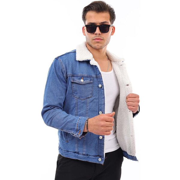 MEGAMAN bunda pánská HJ-3000 riflová, jeans, džíska, kožíšek 64744530