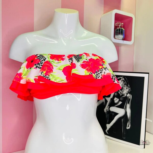 PINK Lichotivý pestrofarebný plavkový top s romantickými voľnými 46574376