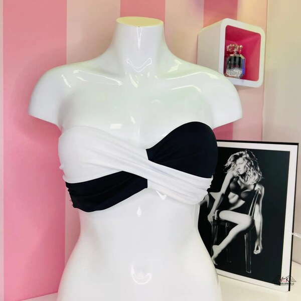 Victorias Secret Štýlový Čiernobiely Horný Diel Plavok pre Eleganciu 46574378