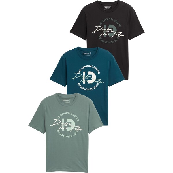 TOM TAILOR DENIM Tričko petrolejová / svetlozelená / čierna / biela 64818510