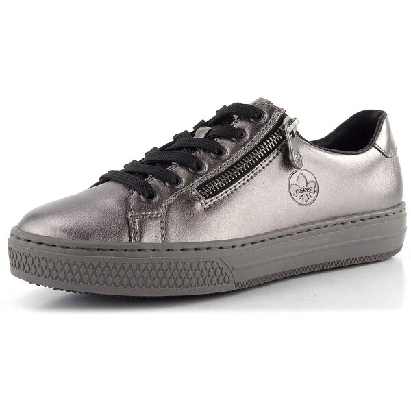 Rieker metalické kožené tenisky so zipsom titan/altsilber L59L1-90 65611901