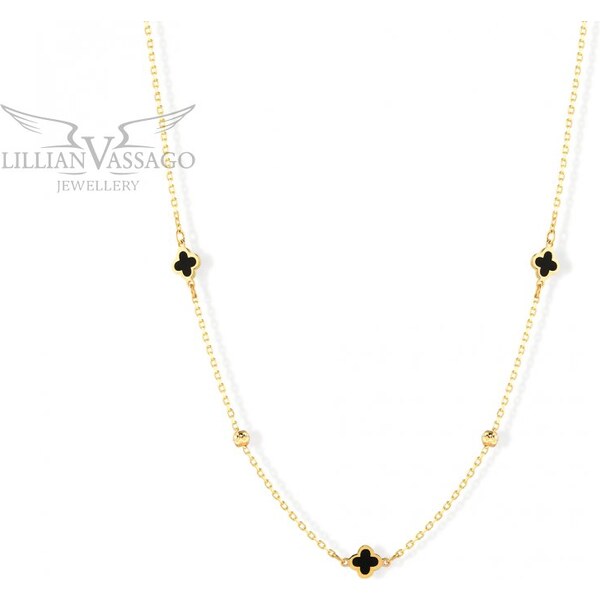 Lillian Vassago Zlatý náhrdelník so štvorlístkami, s čiernym smaltom a 64822035