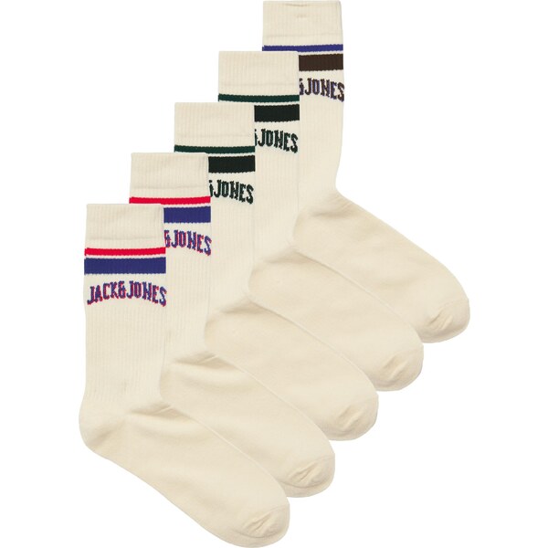 JACK & JONES Ponožky JACMATEO krémová / tmavomodrá / jasne červená / 64826088