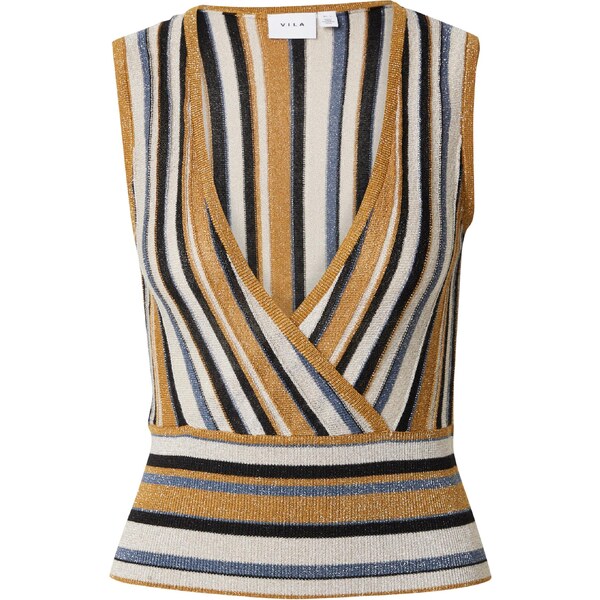 VILA Vyšívaný top VISAXY námornícka modrá / koňaková / čierna / biela 66090522