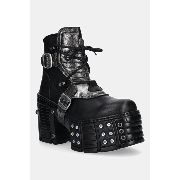 Kožené členkové topánky New Rock ITALI NEGRO BOX PLANE 64857838
