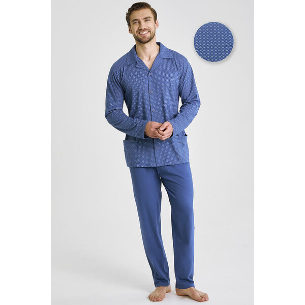 Taro Pánske pyžamo Derek modré dlhé 64891660