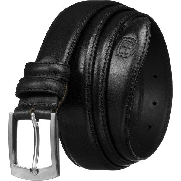 Pánsky kožený opasok v čiernej farbe so striebornou klasickou prackou, 64866779