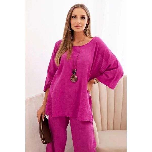 MladaModa Ležérna viskózová súprava s náhrdelníkom model 25121 fialová 65082606