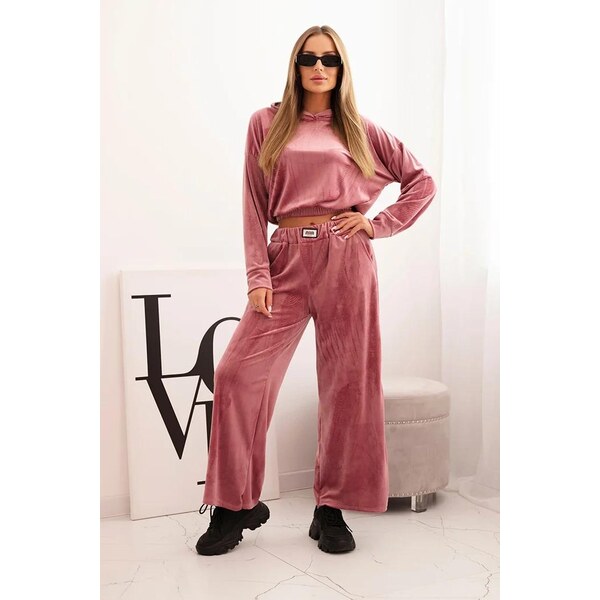 MladaModa Velúrový komplet teplákov so širokými nohavicami a krátkou 65131021