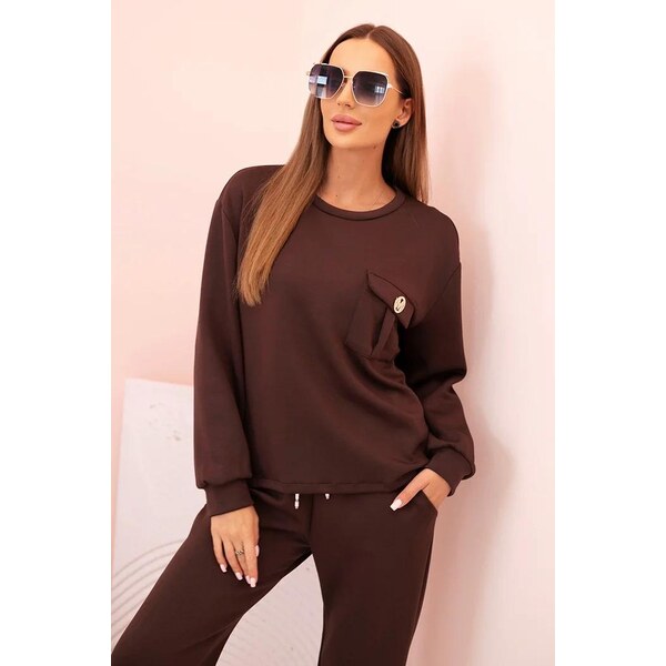 MladaModa Tepláková súprava s gumou v páse model 00017 hnedá 65082641