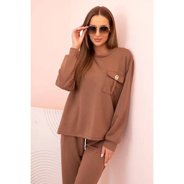 MladaModa Tepláková súprava s gumou v páse model 00017 farba camel 65082639