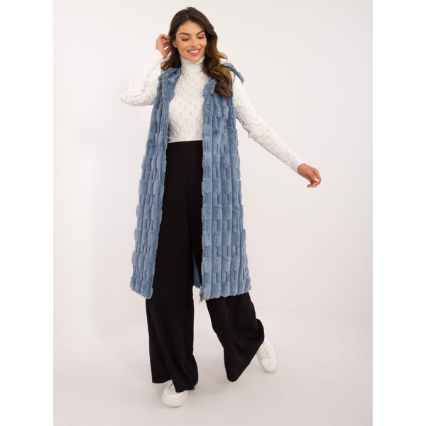 ITALY MODA Dámska dlhá svetlomodro-sivá kožúšková vesta AT-KZ-2368-1 57956259