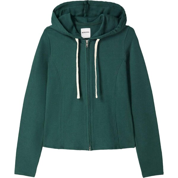 Bershka Tepláková bunda tmavozelená 65577067