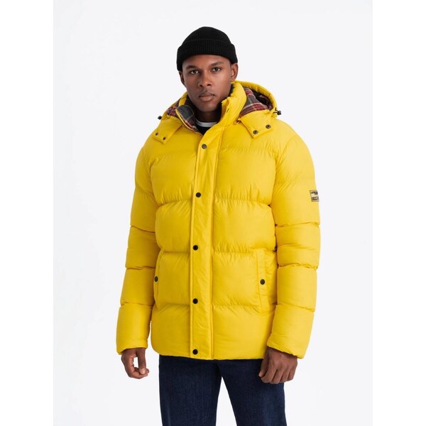Ombre Clothing Zimná žltá bunda s károvanou podšívkou V3 JAHP-0205 65638704