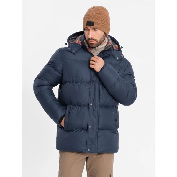 Ombre Clothing Zimná tmavomodrá bunda s károvanou podšívkou V1 JAHP 65638702