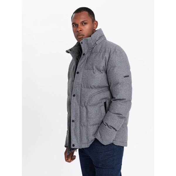 Ombre Clothing Nadčasová prešívaná šedá pánska bunda V1 JAHP-0203 65638720