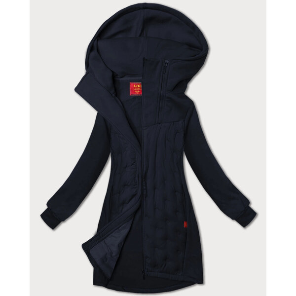 Tmavomodrá dlhá dámska mikina so stojačikom a kapucňou LHD (AMG-178) 64913590