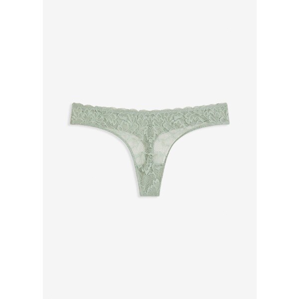 bonprix String nohavičky V s kvetovanou čipkou, farba zelená 64921851