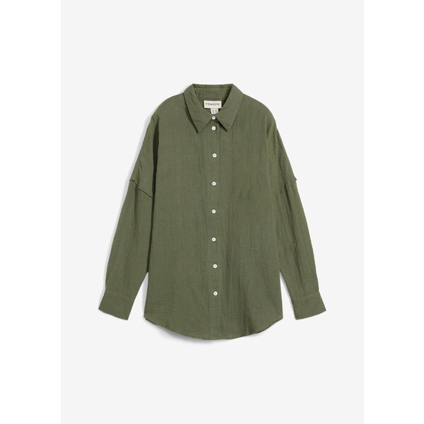 bonprix Oversize košeľa zo vzdušného mušelínu, farba zelená 64921906