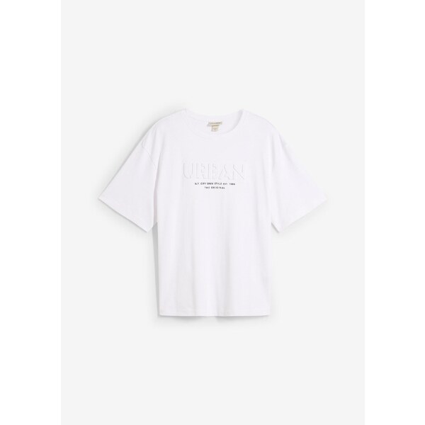 bonprix Tričko z čistej bio balvny, Loose Fit, 3D potlač, farba biela 64922208