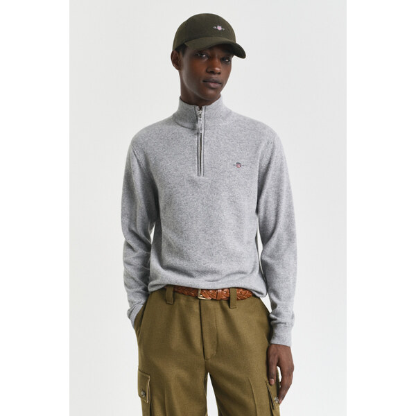 SVETER GANT SUPERFINE LAMBSWOOL HALF ZIP GREY MELANGE 64936612