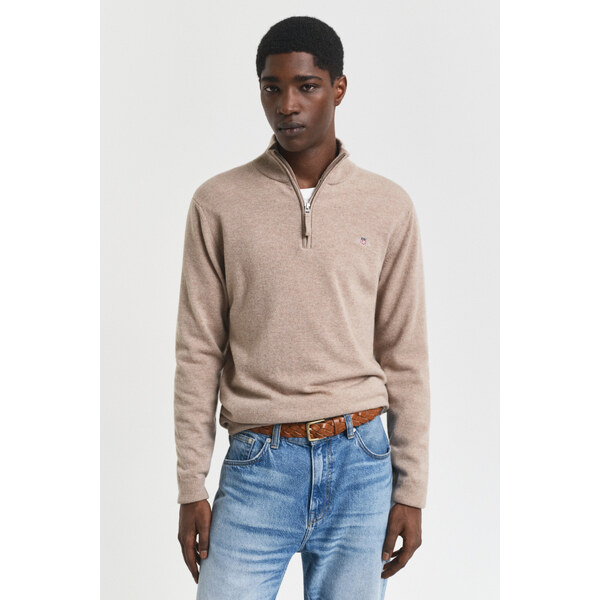 SVETER GANT SUPERFINE LAMBSWOOL HALF ZIP DK. SAND MELANGE 64936611
