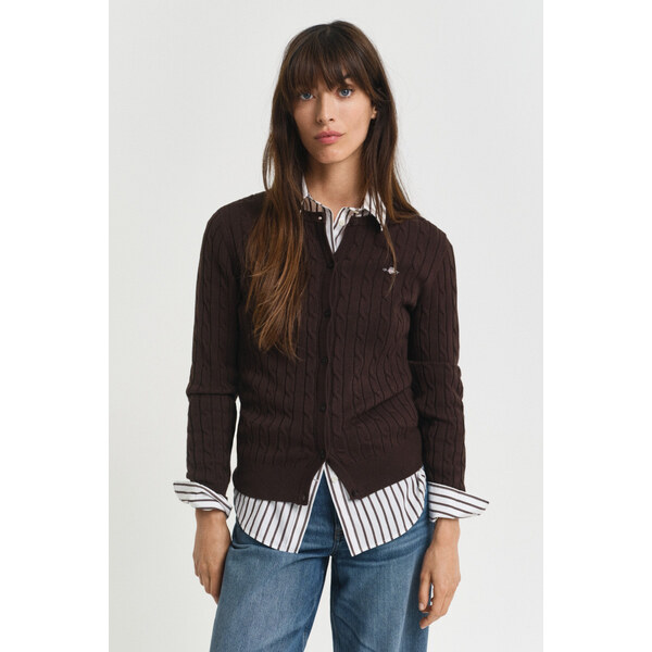 SVETER GANT STRETCH COTTON CABLE CARDIGAN DEEP BROWN 64936774