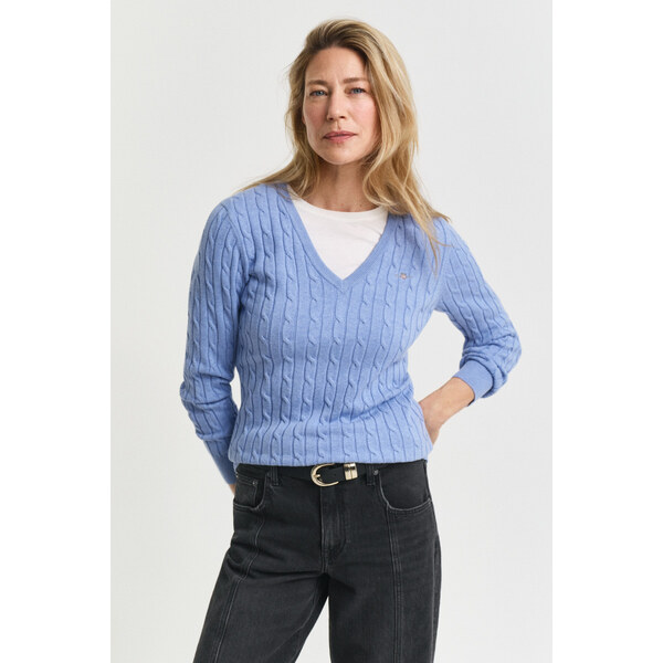 SVETER GANT STRETCH COTTON CABLE V-NECK CLEAR SKY 64936772