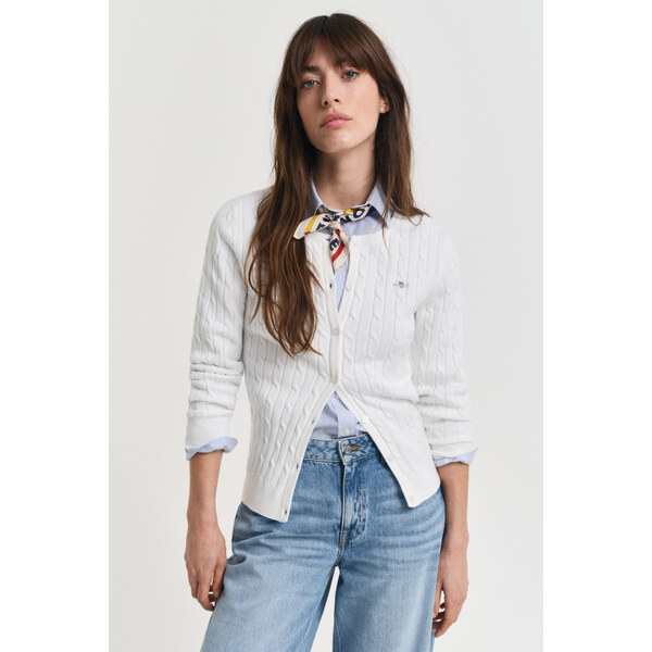 SVETER GANT STRETCH COTTON CABLE CARDIGAN EGGSHELL 64936775