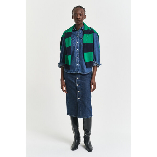 SUKŇA GANT MIDI BUTTON FRONT DENIM SKIRT DARK BLUE WORN IN 64936755