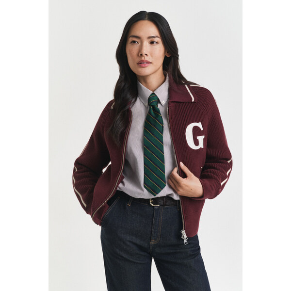 SVETER GANT VARSITY ZIP CARDIGAN PLUM WINE 64936780