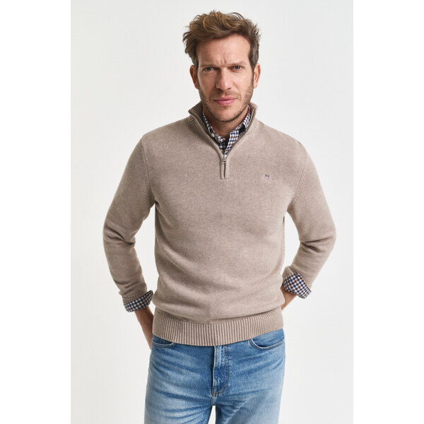SVETER GANT CASUAL COTTON HALF ZIP DK. SAND MELANGE 64936794
