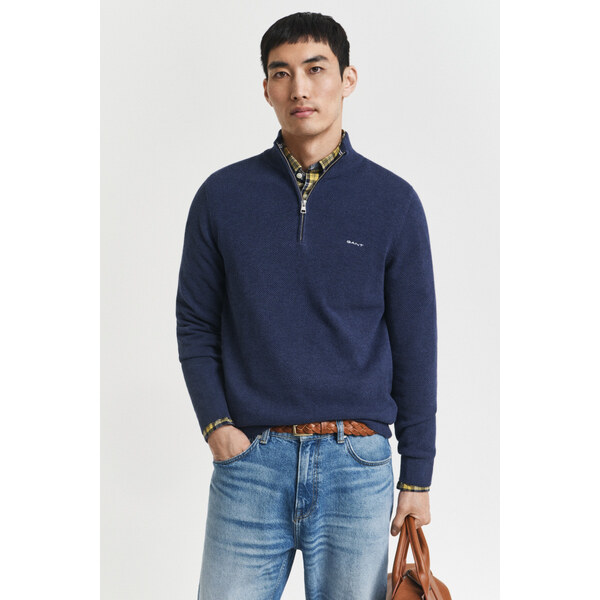 SVETER GANT COTTON PIQUE HALF ZIP MARINE MELANGE 64936803