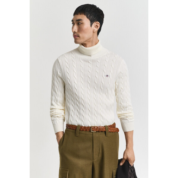 ROLÁK GANT COTTON CABLE TURTLE NECK CREAM 64936811