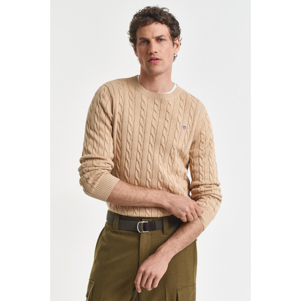 SVETER GANT COTTON CABLE C-NECK KHAKI MEL 64936807