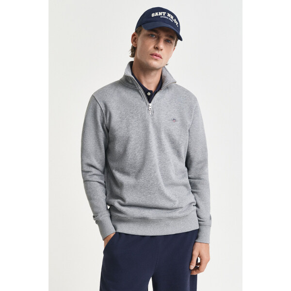 MIKINA GANT REG SHIELD HALF ZIP SWEAT GREY MELANGE 64936652