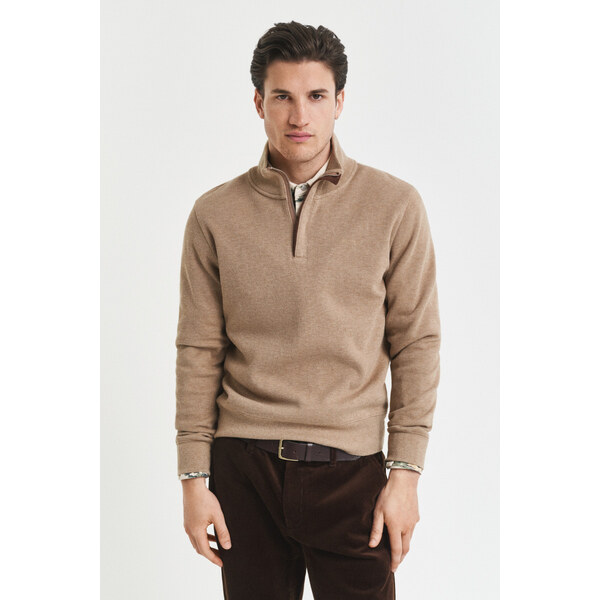 MIKINA GANT SACKER RIB HALF ZIP KHAKI MEL 64936680