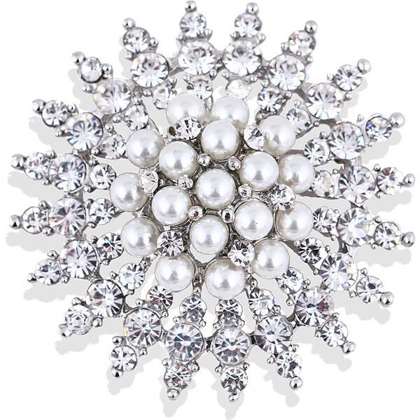 Troli Trblietavá brošňa s kryštálmi a umelými perlami Silver 66591944
