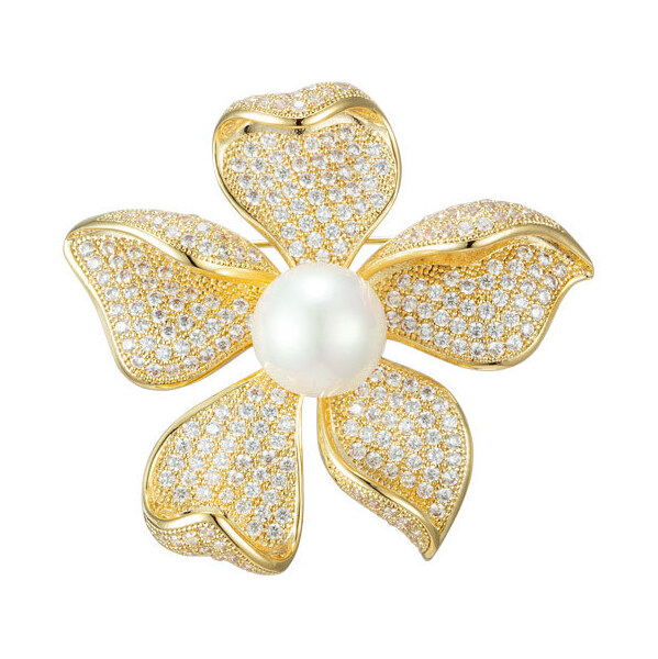 Troli Elegantná pozlátená brošňa s umelou perlou a kryštálmi Gold 66578540