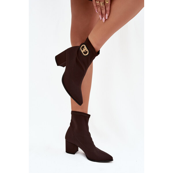 Dámske Čižmy Na Opätku So Zlatým Detailom Čokoládové Zazoo 3128 64974482