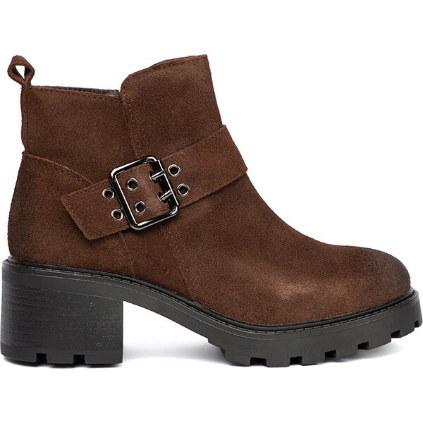 BASIC Hnedé dámske kožené členkové topánky na podpätku Sergio Leone, 64942545