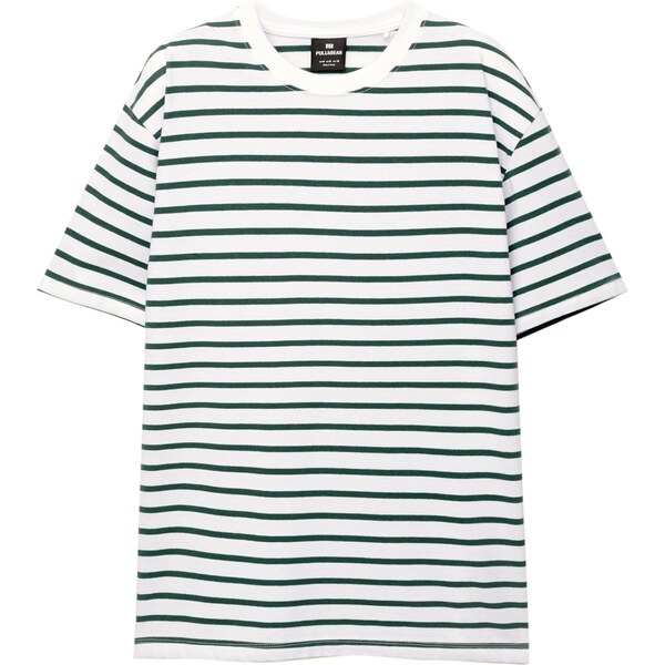 Pull&Bear Tričko zelená / biela 65475112