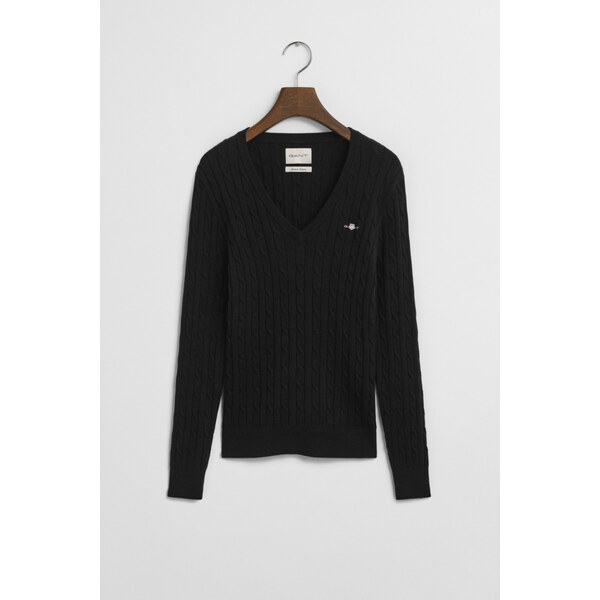 SVETER GANT STRETCH COTTON CABLE V-NECK BLACK 64944429