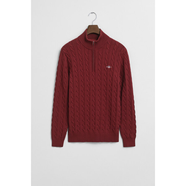 SVETER GANT COTTON CABLE HALF ZIP PLUMPED RED 64944479