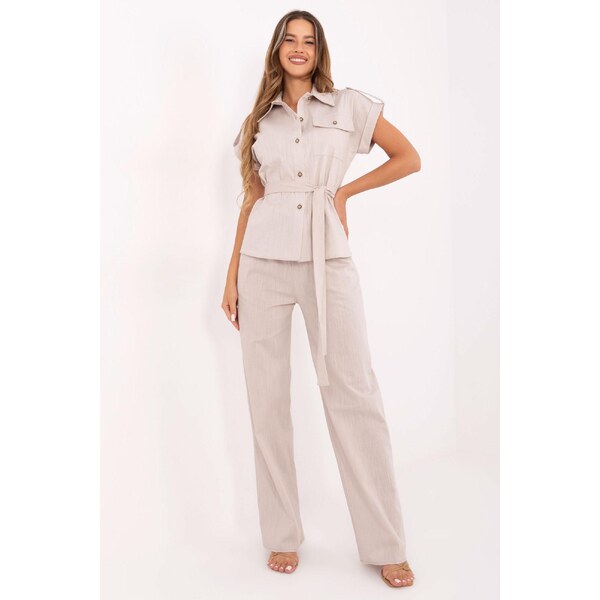 MladaModa Elegantný letný komplet nohavíc a košele model 06494 béžový 65082570